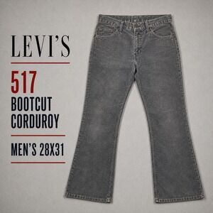 Levis 517 Vintage Bootcut Velvet‎ Corduroy Pants Mens 28x31 Faded Gray Charcoal